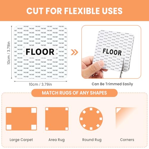 Non-Slip Rug Grippers, 8-Pack 4x4 Inch Reusable Adhesive Carpet Tape