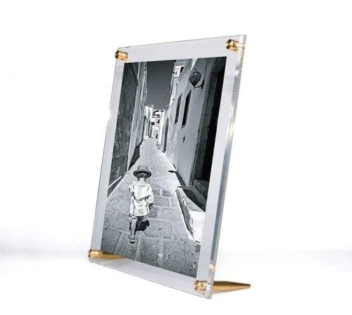 Wexel Art 8x10" Clear UV Grade Acrylic Tabletop Floating Picture Frame Display with Gold Hardware for Art and Photos