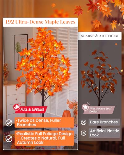 5FT Lighted Maple Tree with 96 LEDs & 192 Leaves - Fall Decor