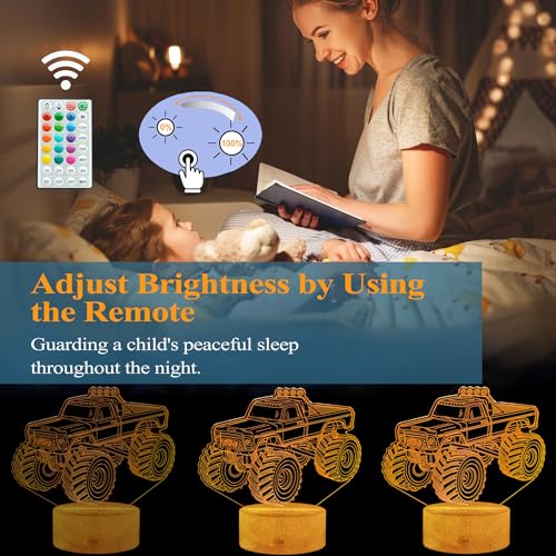 3D Monster Truck Night Light with 16 Colors and Remote Control