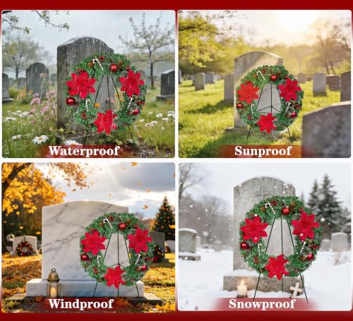 Artificial Christmas Wreath on Easel for Cemetery Grave Decoration - Weather Resistant Memorial Tribute