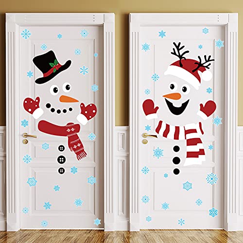 Censen 2-Pack Christmas Door Decals - Snowman Window & Door Stickers Removable
