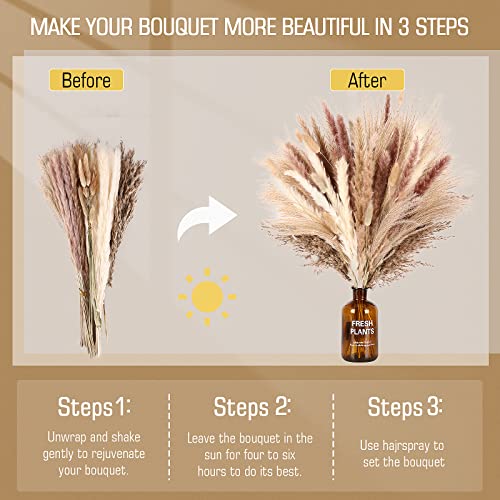 75 Pcs Natural Dried Pampas Grass Decor - Fluffy Boho Bouquet for Vases