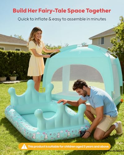 Kids Portable Air Mattress with Play Tent and Electric Pump for Travel