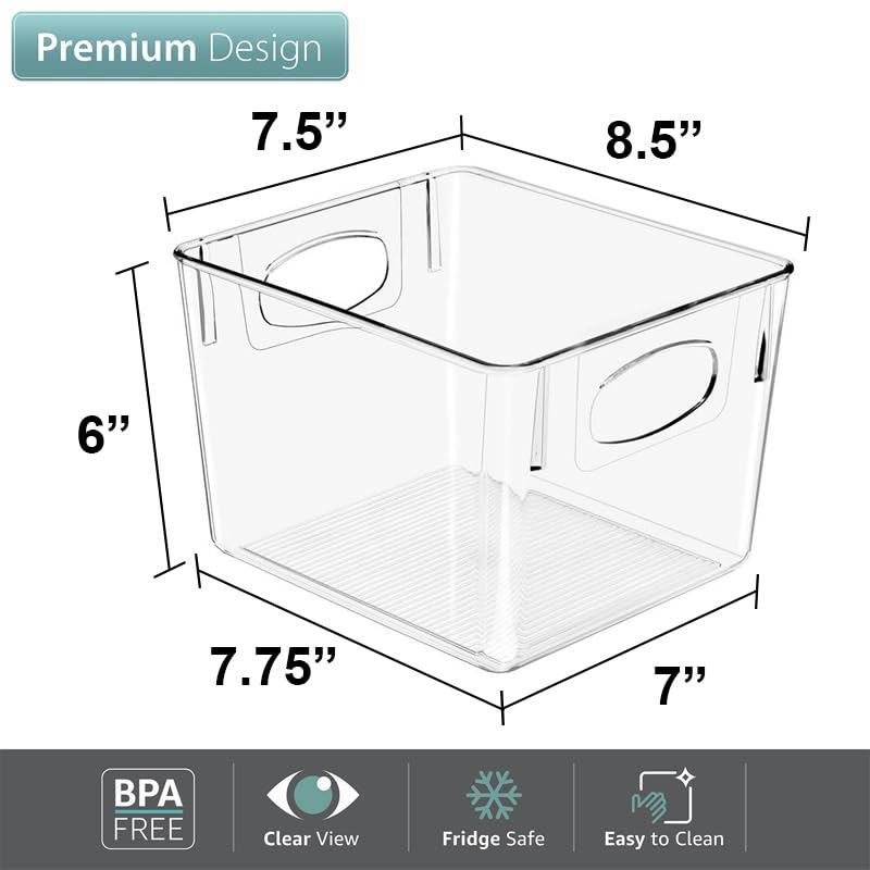 Sorbus Medium Clear Plastic Storage Bins for Shelves, Clothes, with Handle - Clear Storage Bins, Drawer, Shelf, Closet, Pantry, Fridge, Freezer Organizer Bins, Closet Organizers and Storage (8 pack)