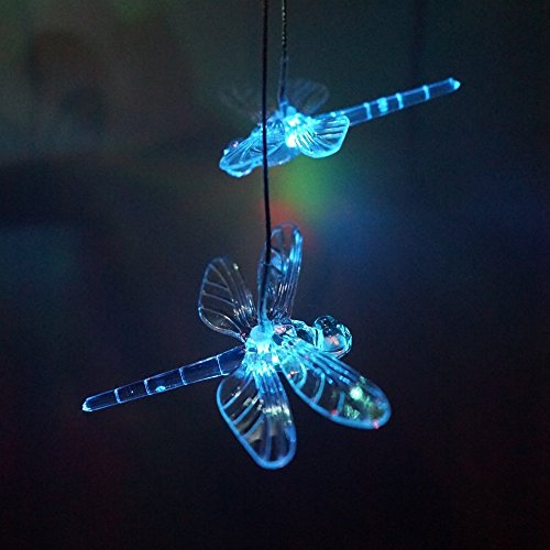 Solar Powered Color Changing LED Dragonfly Wind Chime Garden Light