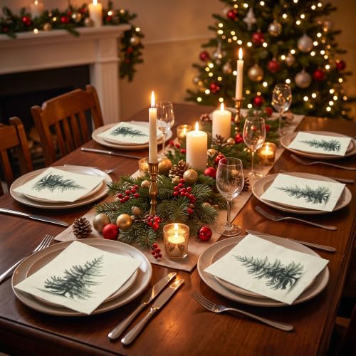 Elyxio 100 Ct Vintage Christmas Tree Napkins 6.5in Disposable, Tree Variation
