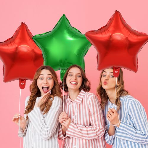Kalor Red & Green Star Foil Balloons 18in, Pack of 10 – Mylar Star Balloons for Birthdayes, Weddings & Parties (Red & Green)