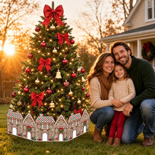 Christmas Tree Collar Gingerbread House – Brown Wooden Base Cover for Tree