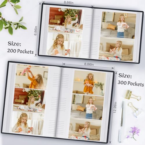 4x6 Photo Album with Writing Space and Leather Cover, Holds 200 Photos