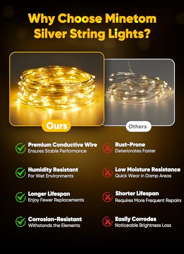 33FT 100 LED Battery Operated Fairy String Lights - Waterproof Silver Wire
