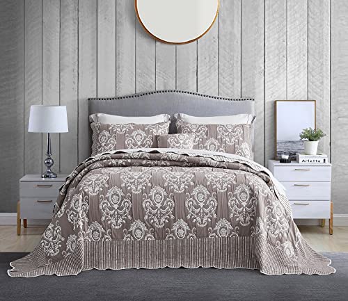 Alaskan King Oversized Bedspread Set - 5-Piece Reversible Quilt (138x122)