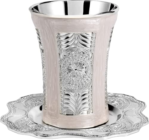 Marble and Silver Plated Kiddush Cup with Matching Tray, 7 oz