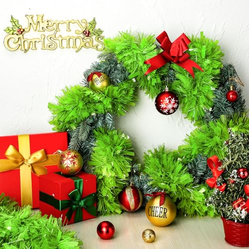 Lime Green Metallic Tinsel Garland - 131 Ft Glitter Twist Decor for Christmas