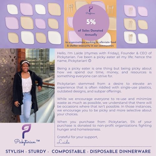Pickytarian 10 Inch Brown Bamboo Plates 25 Pack Compostable Disposable Dinnerware for Weddings & Events