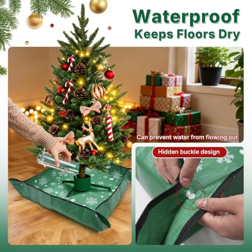 Joewuzun 39-Inch Waterproof Christmas Tree Mat with Snowflake Print, Green Floor Protector for Holiday Decor