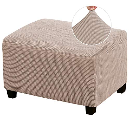 Stretch Ottoman Cover Slipcover for Oversized Foot Stool - Jacquard Fabric, Elastic Bottom
