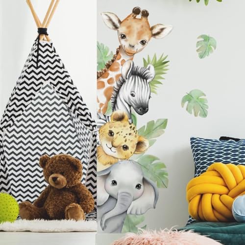 Watercolor Jungle Safari Animal Wall Decals for Kids Nursery Bedroom