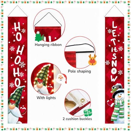 Mrsenloi Let It Snow Christmas Lighted Gnome & Santa Banner for Door - Outdoor Holiday Decor