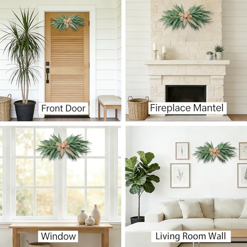 24-Inch Artificial Eucalyptus Greenery Swag with Rustic Linen Bow