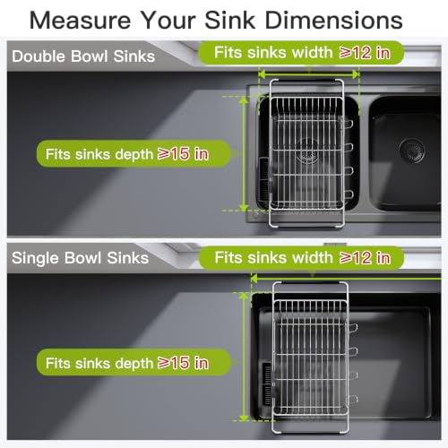 Expandable Stainless Steel Over the Sink Dish Drying Rack with Utensil Holder