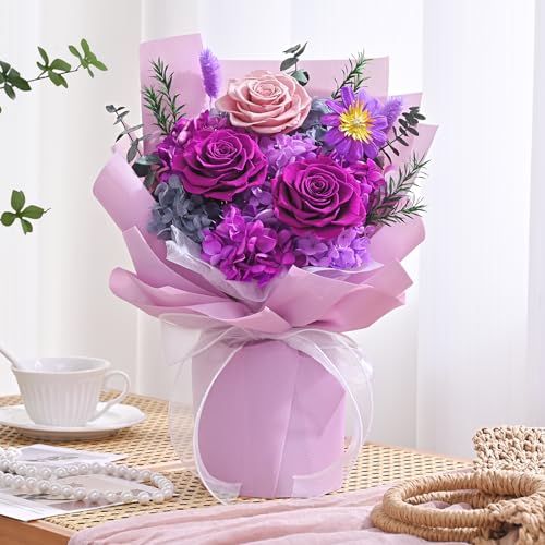 Preserved Flower Bouquet in Gift Box, Everlasting Real Floral Arrangement