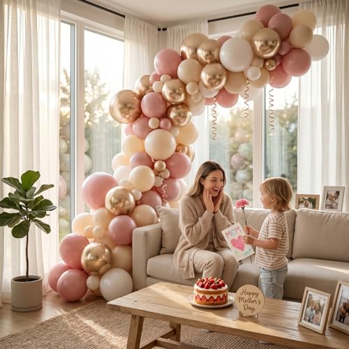 60-Piece Pastel Dusty Pink and Champagne Gold Balloon Garland Kit