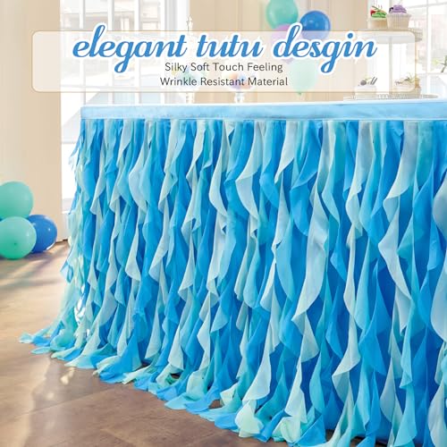 6FT Curly Willow Tulle Table Skirt for Party Decorations, Ocean Blue