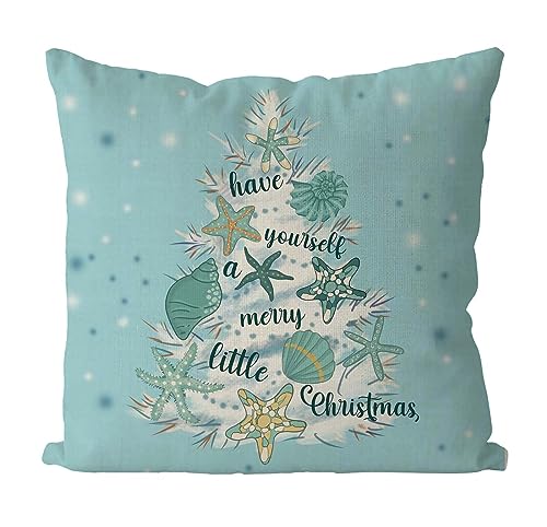 GAGEC 20x20 Inch Shell Starfish Christmas Pillow Covers – Farmhouse Blue Throw Cushion Case