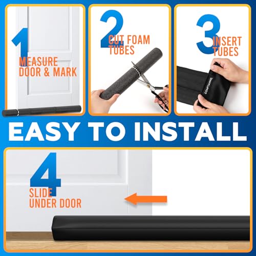 Under Door Draft Stopper - Double-Sided Bottom Gap Filler (Fits 30"-36", Black)