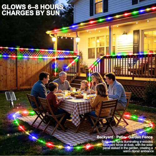 33ft Solar Rope Lights, 100 LED Waterproof Outdoor String Lights