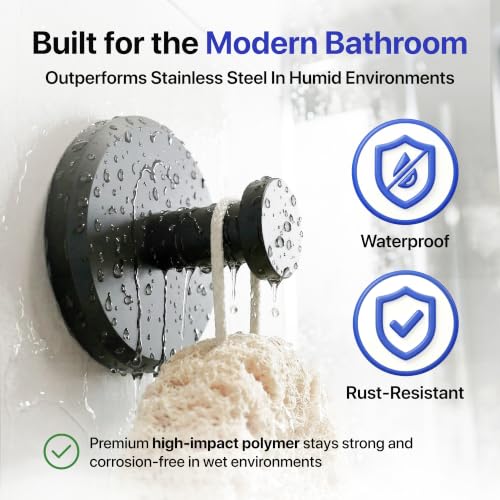 HOME SO Suction Cup Hooks for Shower & Bathroom Towel Holder 2-Pack Black