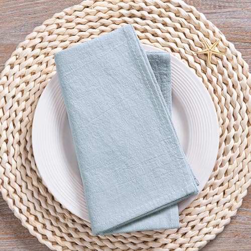 Reusable Cotton Linen Dinner Napkins 17x17 Inch, Set of 8