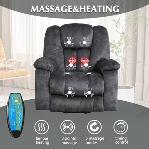 Power Lift Recliner Chair with Massage, Lumbar Heat, and USB, Gray