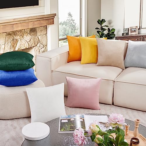 Deconovo Velvet Throw Pillow Covers for Sofa 26x26 in, Soft Square Cushion Cases for Couch Bed Living Room Decor, Set of 2, Emerald Green