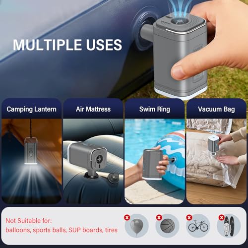 Portable 3-in-1 Air Mattress Pump with LED Light & 2400mAh Battery