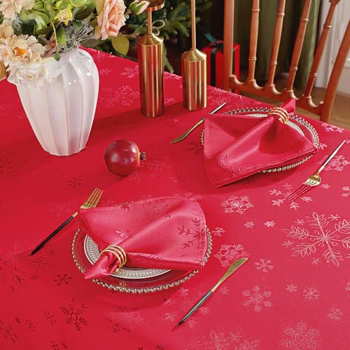 MATIRUG Christmas Tablecloth 60 x 120 Rectangular – Red Snowflake Pattern, Waterproof & Wrinkle-Resistant