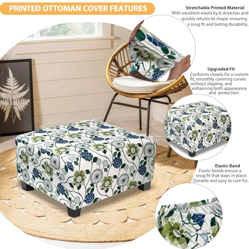 Stretch Ottoman Cover - Medium Printed Slipcover for Footstools
