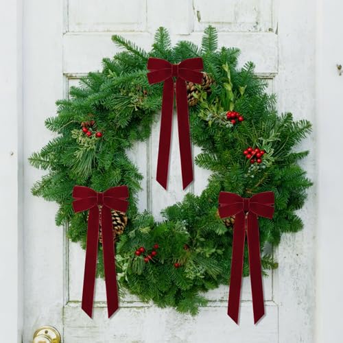 12-Pack Burgundy Velvet Christmas Ribbon Bows for Wreaths & Trees (5x10 in)