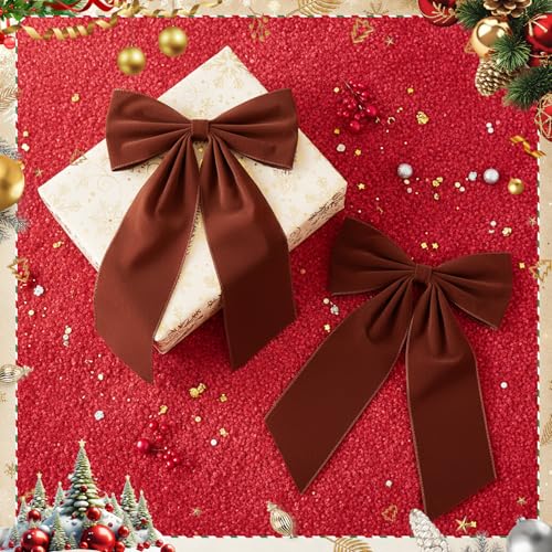 Brown Velvet Christmas Bow Set 24 Large Holiday Decorations - Riceshoot