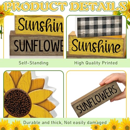 Sunflower Tiered Tray Decor Set - 4 Piece Wooden Sign & Faux Book Stack