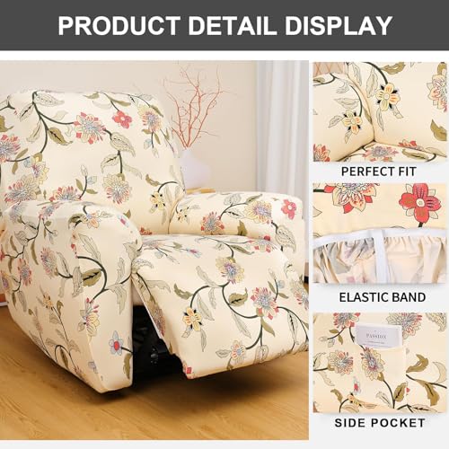 4-Piece Stretch Recliner Slipcovers with Pocket - Non-Slip Furniture Protector
