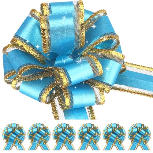 Light Blue Gift Bow Wrap Pull Bows 6 pcs Christmas Wedding Party Decorations