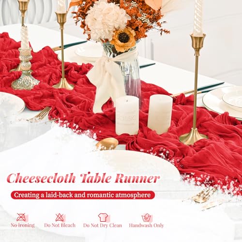 Red Cheesecloth Table Runner 12 Pack 21.5×120 Inch Elegant Boho Decor