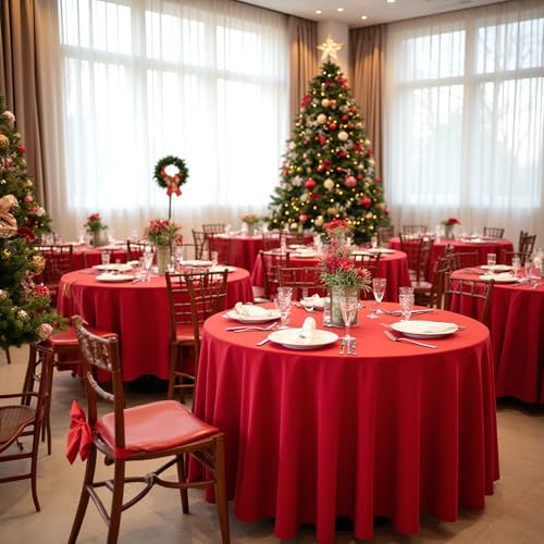 Sancua 8 Pack Red Round Tablecloth 120 Inch for 48-96 Inch Tables