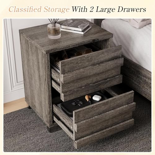 3-Piece Farmhouse Full Bed Frame Set with Charging Nightstands, Rustic Grey