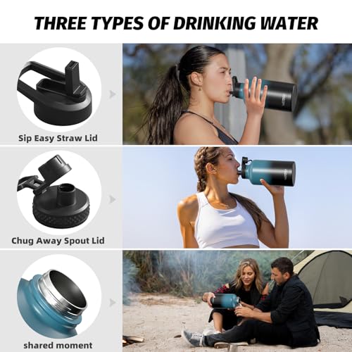 64 oz Insulated Water Bottle Half Gallon Stainless Steel Jug with Straw Lid