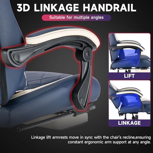 Ergonomic Gaming Chair with Footrest and Massage Lumbar Support - Blue