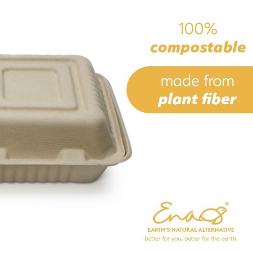 100% Compostable Disposable Food Containers with Lids [8”X8” 3-Comp 200 Pack] Eco-Friendly Take-Out TO-GO Containers, Heavy-Duty, Biodegradable, Unbleached by Earth's Natural Alternative