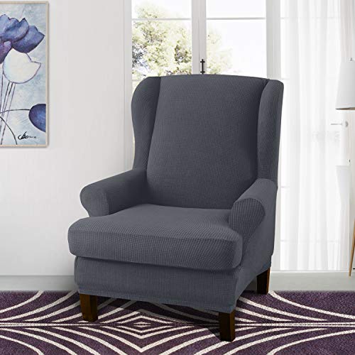 Water-Repellent Wingback Chair Cover - 2-Piece Stretch Jacquard Slipcover, Gray
